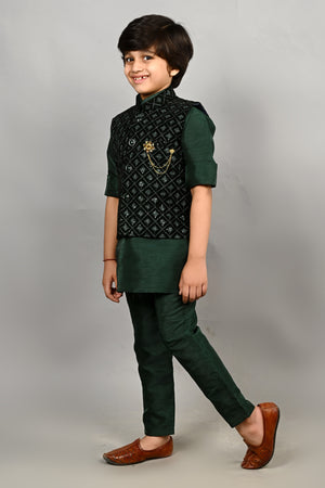 Ahhaaaa Kids Indian Ethnic Velvet Waistcoat Cotton Kurta Pyjama Set
