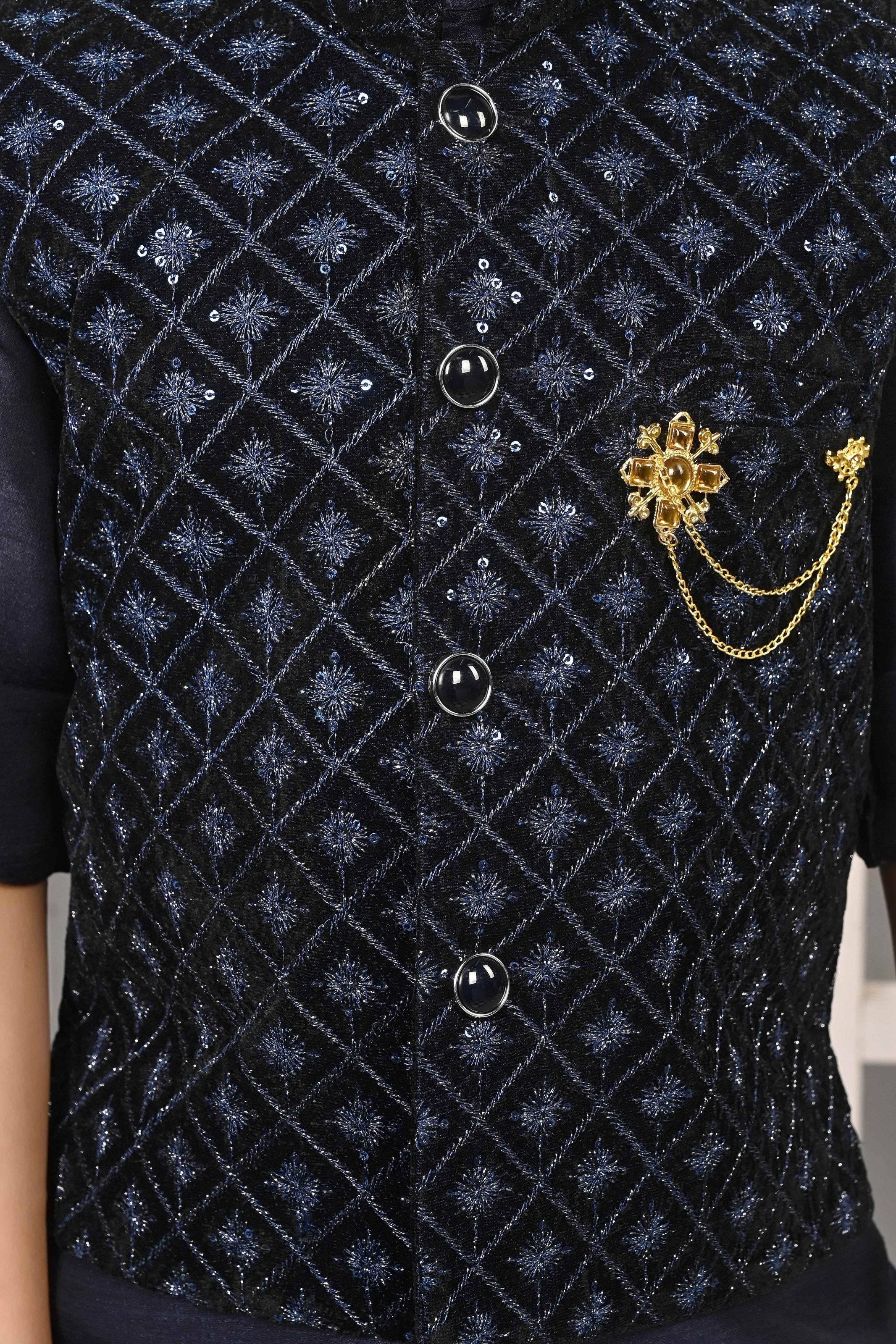 Ahhaaaa Kids Indian Ethnic Velvet Waistcoat Cotton Kurta Pyjama Set