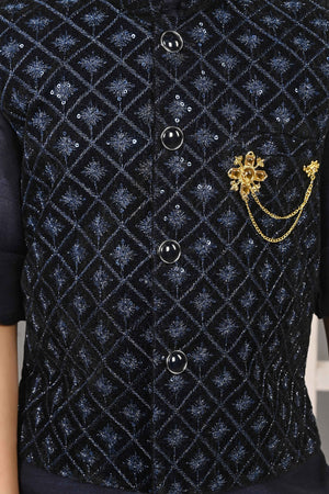 Ahhaaaa Kids Indian Ethnic Velvet Waistcoat Cotton Kurta Pyjama Set