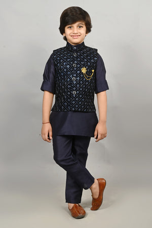 Ahhaaaa Kids Indian Ethnic Velvet Waistcoat Cotton Kurta Pyjama Set