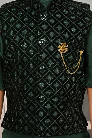 Ahhaaaa Kids Indian Ethnic Velvet Waistcoat Cotton Kurta Pyjama Set