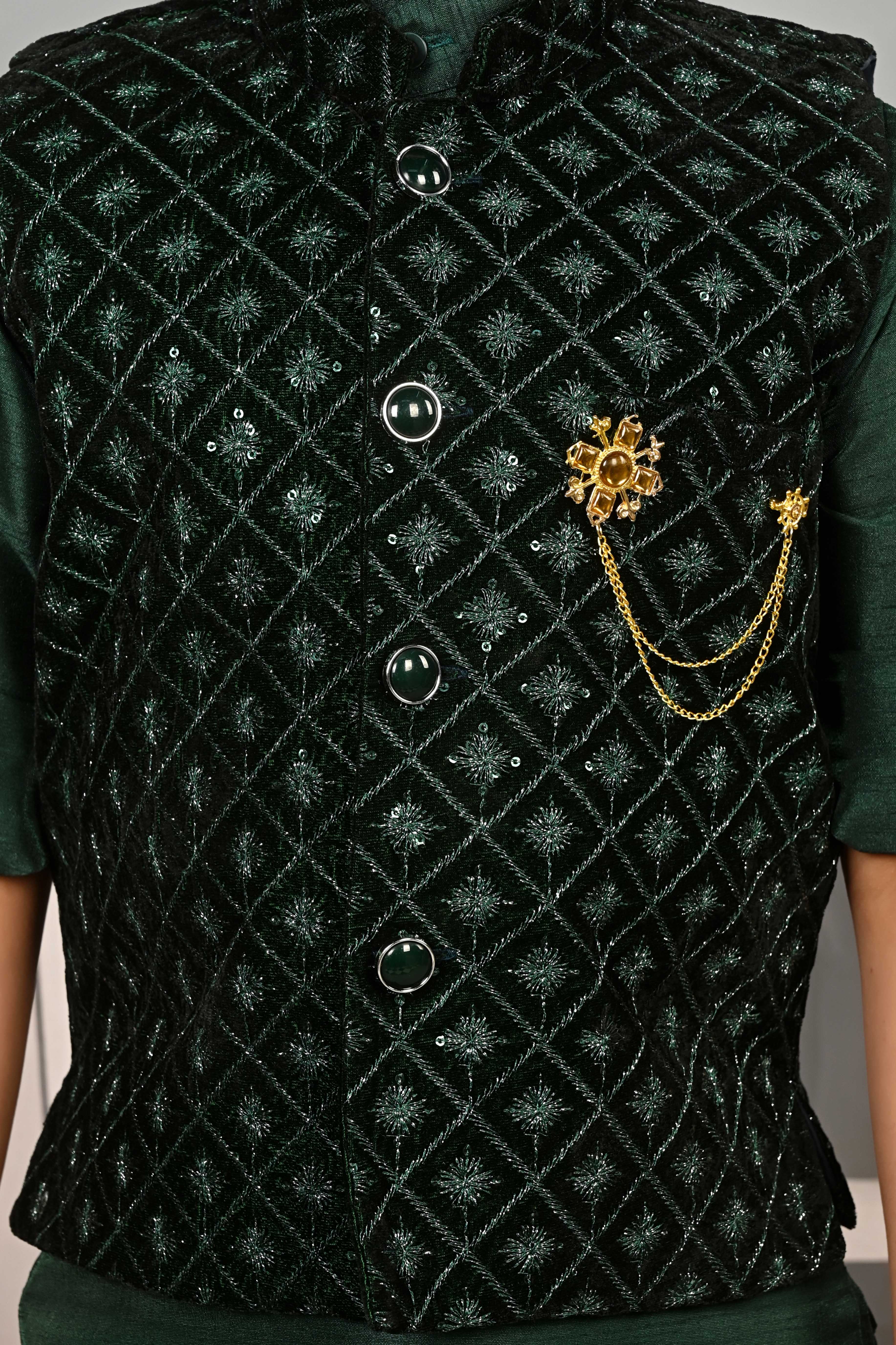 Ahhaaaa Kids Indian Ethnic Velvet Waistcoat Cotton Kurta Pyjama Set