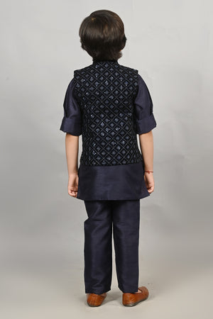 Ahhaaaa Kids Indian Ethnic Velvet Waistcoat Cotton Kurta Pyjama Set