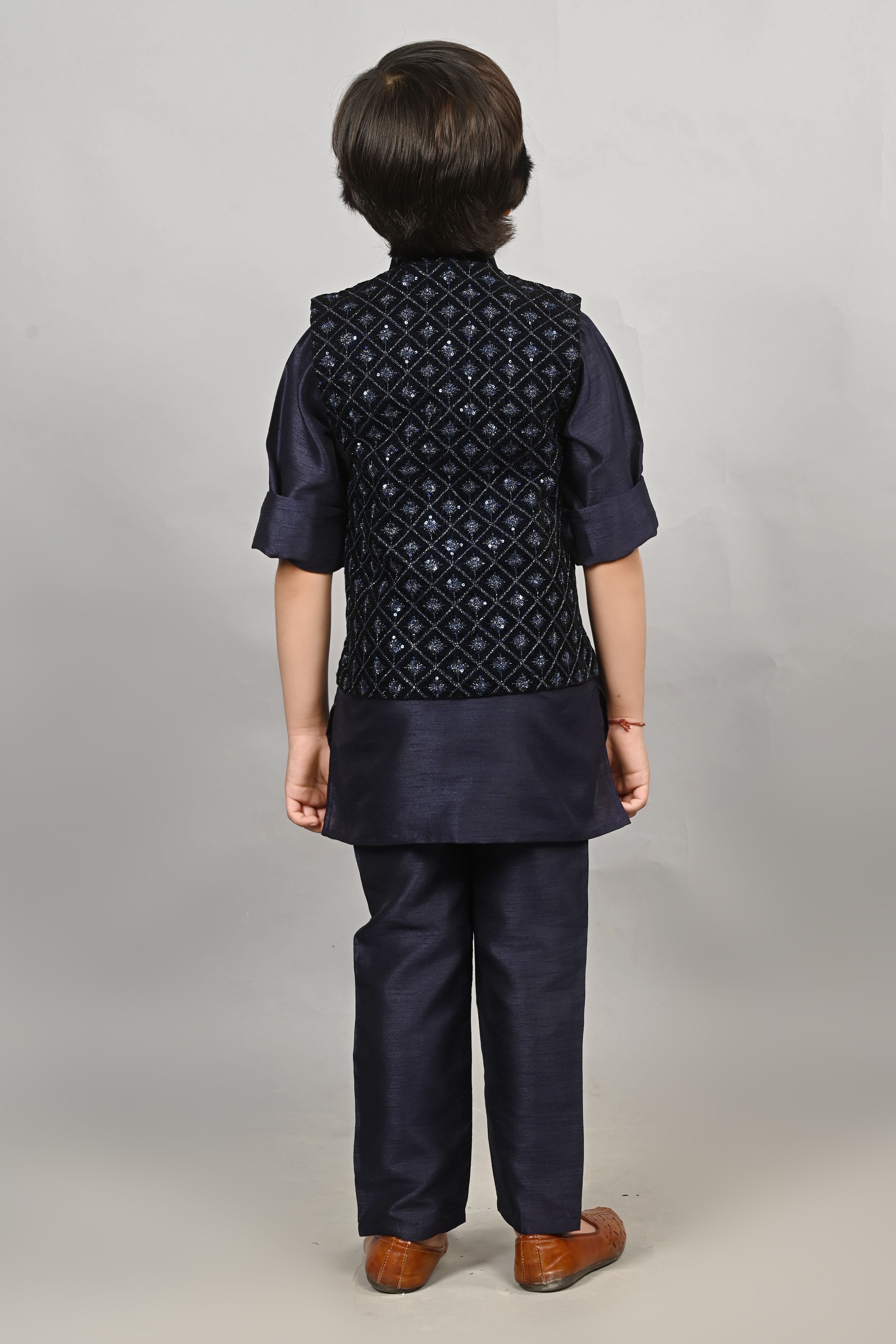 Ahhaaaa Kids Indian Ethnic Velvet Waistcoat Cotton Kurta Pyjama Set