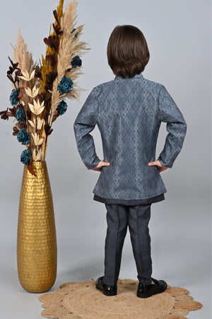 Ahhaaaa Kids Sequin Embedded Indo-Western Set, Kurta, Pajama and Waistcoat Set for Boys