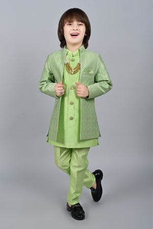 Ahhaaaa Kids Sequin Embedded Indo-Western Set, Kurta, Pajama and Waistcoat Set for Boys