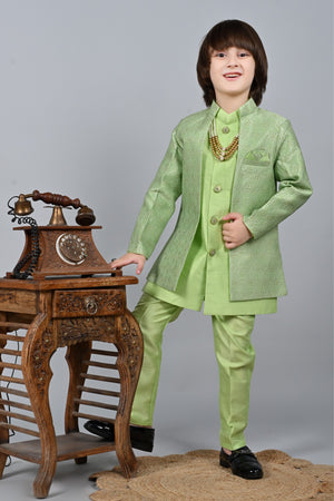Ahhaaaa Kids Sequin Embedded Indo-Western Set, Kurta, Pajama and Waistcoat Set for Boys