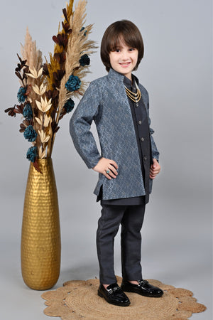 Ahhaaaa Kids Sequin Embedded Indo-Western Set, Kurta, Pajama and Waistcoat Set for Boys