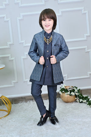 Ahhaaaa Kids Sequin Embedded Indo-Western Set, Kurta, Pajama and Waistcoat Set for Boys