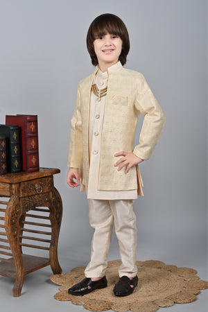 Ahhaaaa Kids Sequin Embedded Indo-Western Set, Kurta, Pajama and Waistcoat Set for Boys