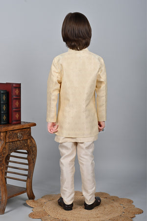 Ahhaaaa Kids Sequin Embedded Indo-Western Set, Kurta, Pajama and Waistcoat Set for Boys