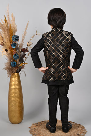 Ahhaaaa Kids Silk Blend Waistcoat, Kurta Pyjama 3 Piece Sherwani Set For Boys