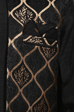 Ahhaaaa Kids Silk Blend Waistcoat, Kurta Pyjama 3 Piece Sherwani Set For Boys