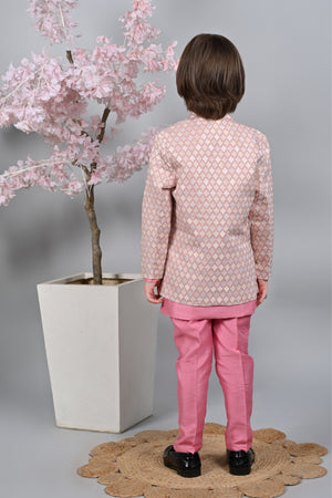 Ahhaaaa Kids Zari Work Indo-Western Kurta, Pajama and Waistcoat Ethnic Set For Boys