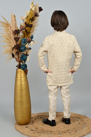 Ahhaaaa Kids Zari Work Indo-Western Kurta, Pajama and Waistcoat Ethnic Set For Boys