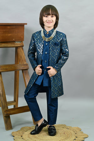 Ahhaaaa Royal Prince Sequin Embroidered Silk Blend Sherwani for Boys | Wedding & Festival Ethnic Wear