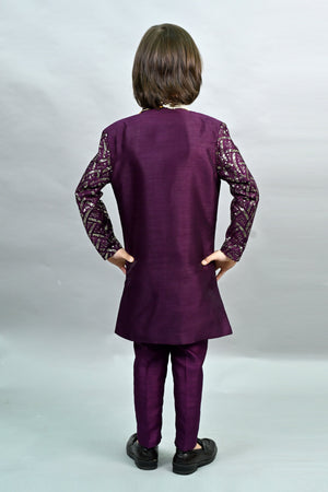 Ahhaaaa Royal Prince Sequin Embroidered Silk Blend Sherwani for Boys | Wedding & Festival Ethnic Wear