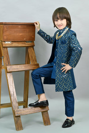 Ahhaaaa Royal Prince Sequin Embroidered Silk Blend Sherwani for Boys | Wedding & Festival Ethnic Wear