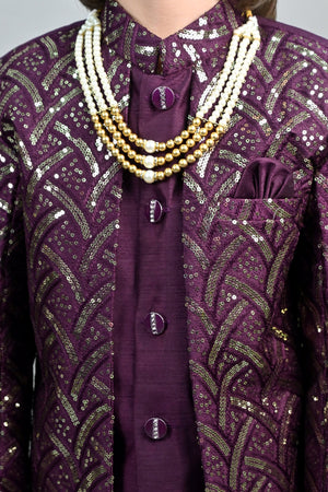 Ahhaaaa Royal Prince Sequin Embroidered Silk Blend Sherwani for Boys | Wedding & Festival Ethnic Wear