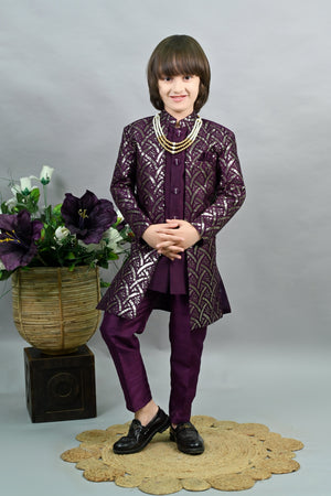 Ahhaaaa Royal Prince Sequin Embroidered Silk Blend Sherwani for Boys | Wedding & Festival Ethnic Wear