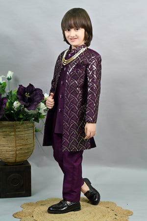 Ahhaaaa Royal Prince Sequin Embroidered Silk Blend Sherwani for Boys | Wedding & Festival Ethnic Wear