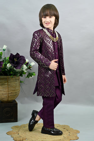 Ahhaaaa Royal Prince Sequin Embroidered Silk Blend Sherwani for Boys | Wedding & Festival Ethnic Wear