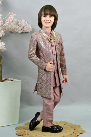 Ahhaaaa Royal Prince Sequin Embroidered Silk Blend Sherwani for Boys | Wedding & Festival Ethnic Wear