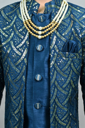 Ahhaaaa Royal Prince Sequin Embroidered Silk Blend Sherwani for Boys | Wedding & Festival Ethnic Wear