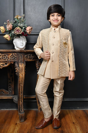 Ahhaaaa Traditional Party Wear Bollywood Style Indo-Western Sherwani for Boys Gold