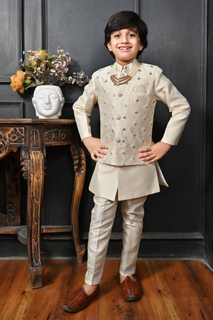 Ahhaaaa Traditional Party Wear Bollywood Style Indo-Western Sherwani for Boys Cream