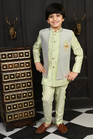 Ahhaaaa Traditional Party Wear Bollywood Style Indo-Western Sherwani for Boys Green