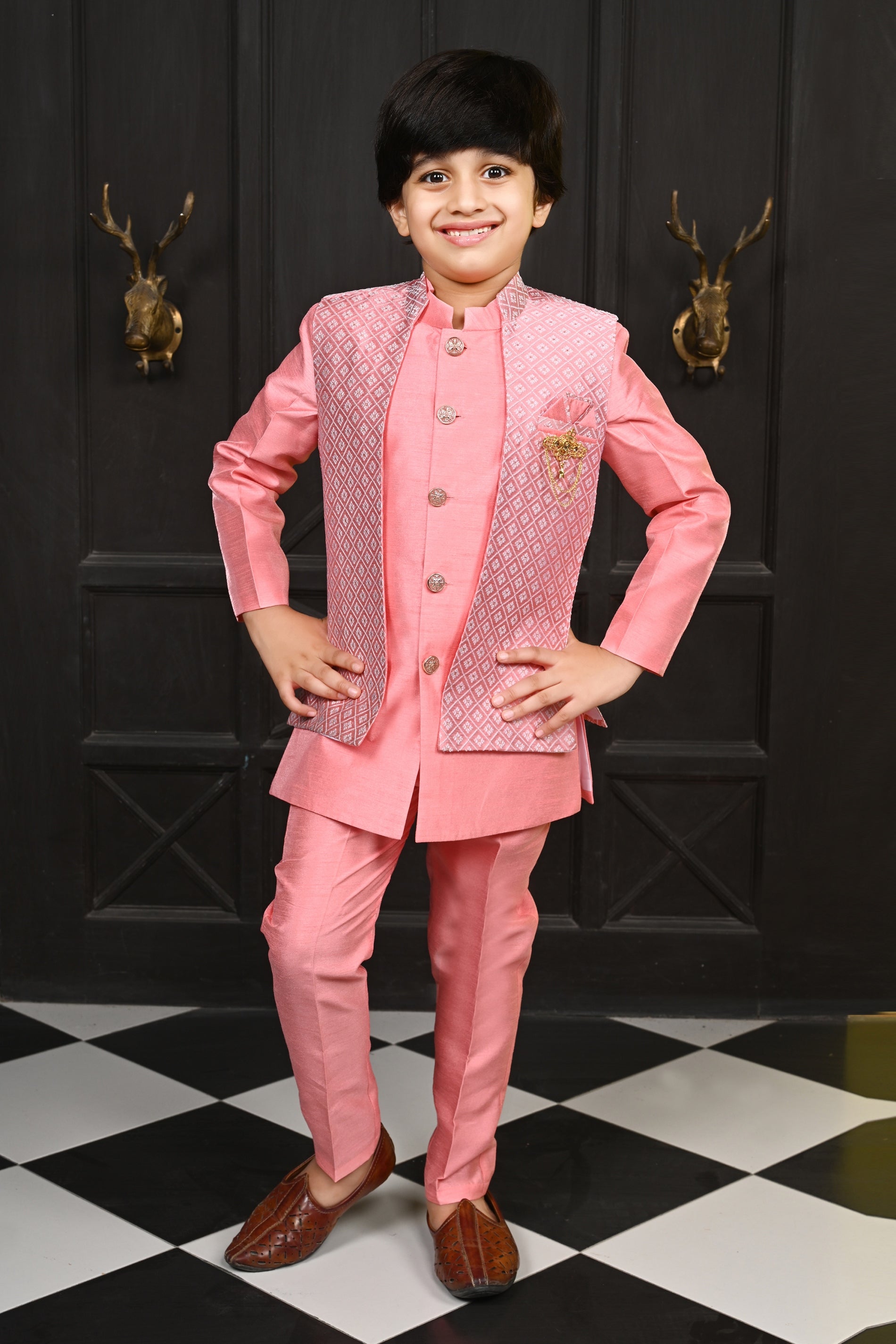 Ahhaaaa Traditional Party Wear Bollywood Style Indo-Western Sherwani for Boys Pink