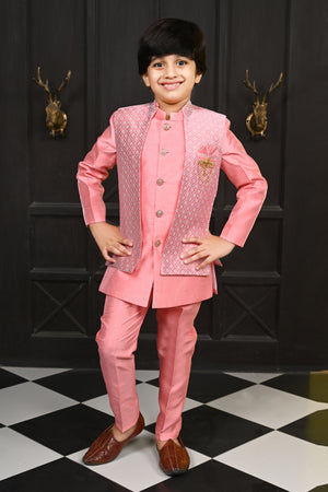 Ahhaaaa Traditional Party Wear Bollywood Style Indo-Western Sherwani for Boys Pink