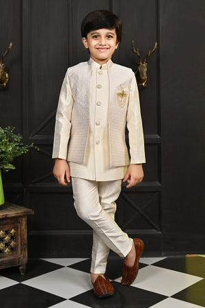 Ahhaaaa Traditional Party Wear Bollywood Style Indo-Western Sherwani for Boys Cream
