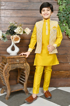 Ahhaaaa Traditional Party Wear Bollywood Style Indo-Western Sherwani for Boys Yellow