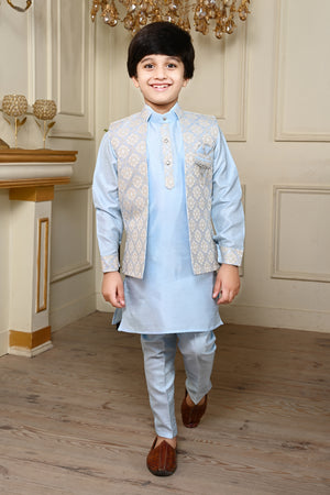 Ahhaaaa Traditional Party Wear Bollywood Style Indo-Western Sherwani for Boys Sky