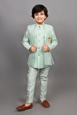 Ahhaaaa Traditional Party Wear Bollywood Style Indo-Western Sherwani for Boys Turquoise Blue