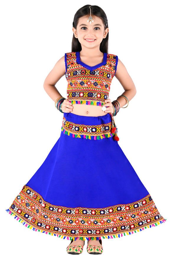 Ahhaaaa Kids Ethnic Cotton Blend Radha Dress / Lehenga Choli / Chania Choli Set For Girls