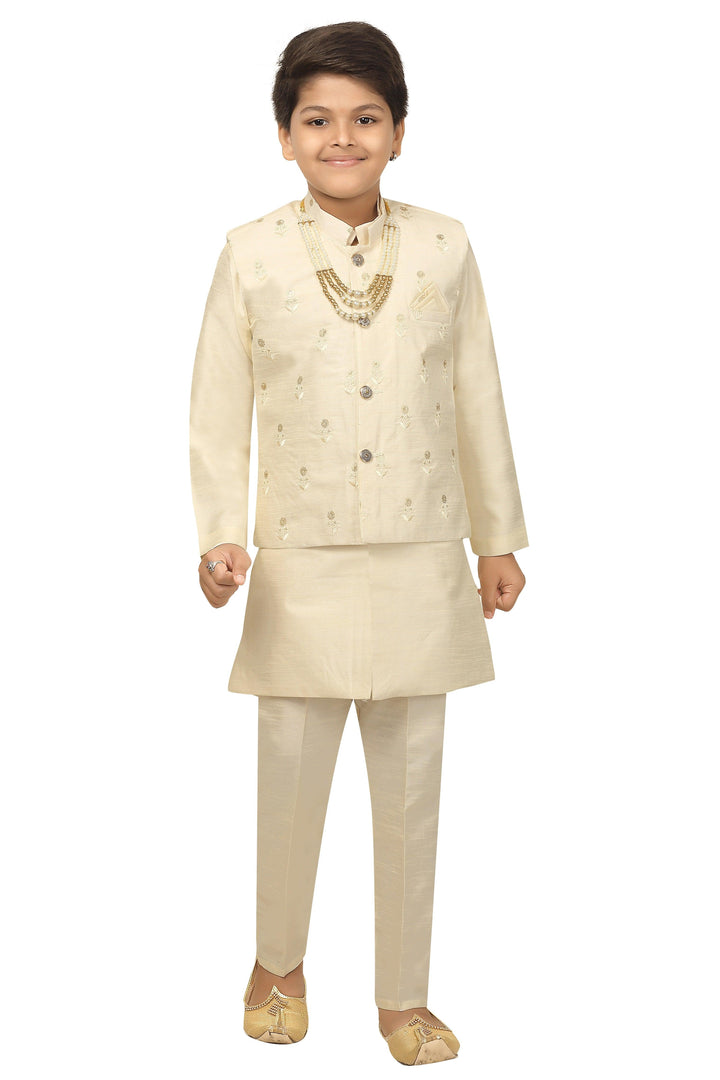 Ahhaaaa Kids Ethnic Cotton Silk Blend Nehru Modi Jacket Kurta & Pyjama Set for Boys - ahhaaaa.com