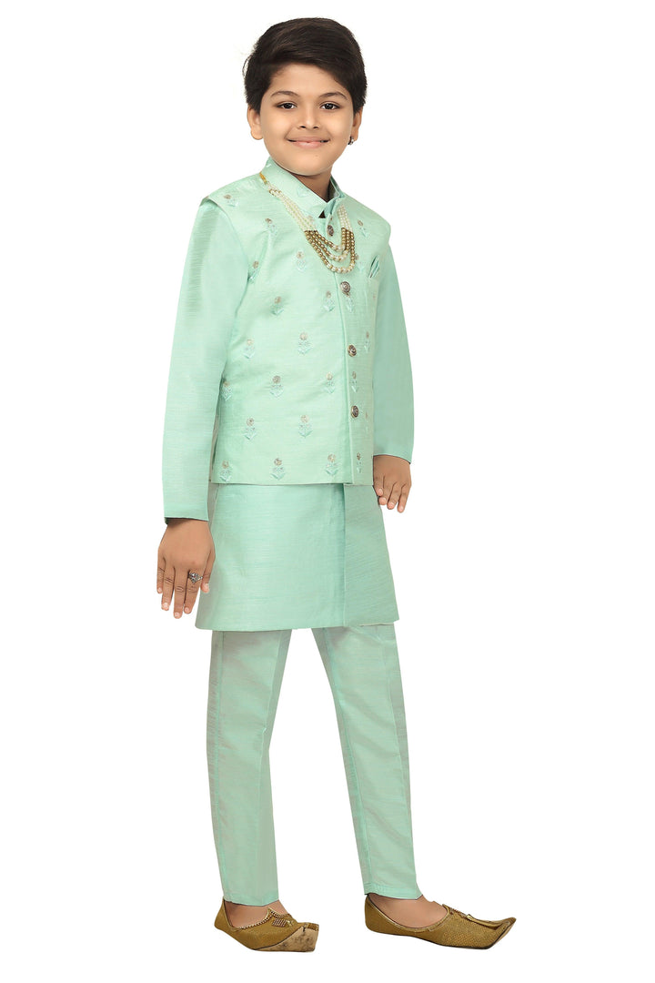 Ahhaaaa Kids Ethnic Cotton Silk Blend Nehru Modi Jacket Kurta & Pyjama Set for Boys - ahhaaaa.com
