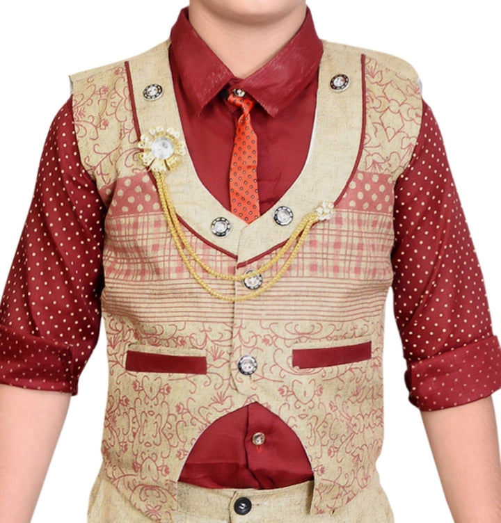 ahhaaaa Boy's Cotton Blend Waistcoat Shirt Tie and Pant Set - ahhaaaa.com