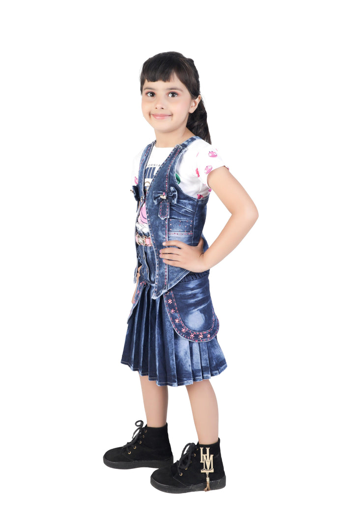 Ahhaaaa Kids Western Cotton Top and Denim Jacket with Skirt Set for Girls - ahhaaaa.com