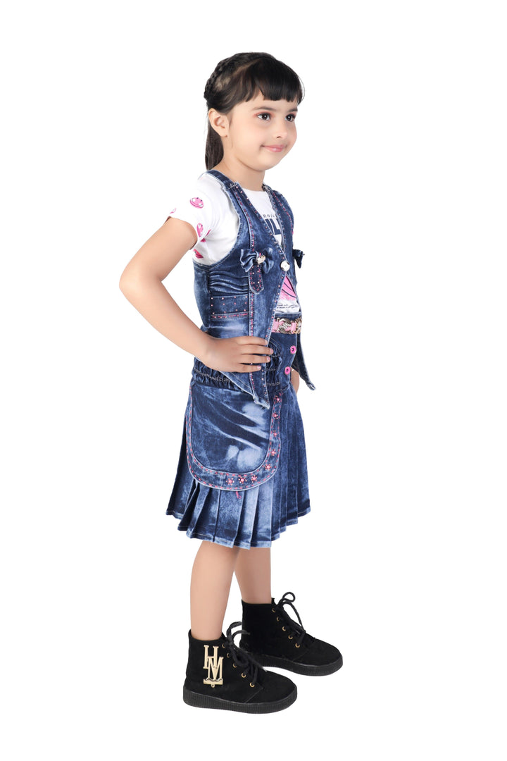 Ahhaaaa Kids Western Cotton Top and Denim Jacket with Skirt Set for Girls - ahhaaaa.com