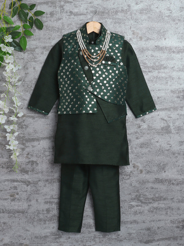 Kids Ethnic Cotton Silk Blend Nehru Modi Jacket Kurta & Pyjama Set for Boys