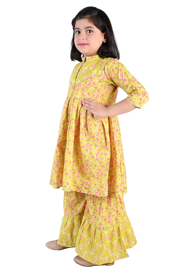 Ahhaaaa Kids Ethnic Cotton Jaipuri Print  Kurti and Sharara Set for Baby Girls - ahhaaaa.com