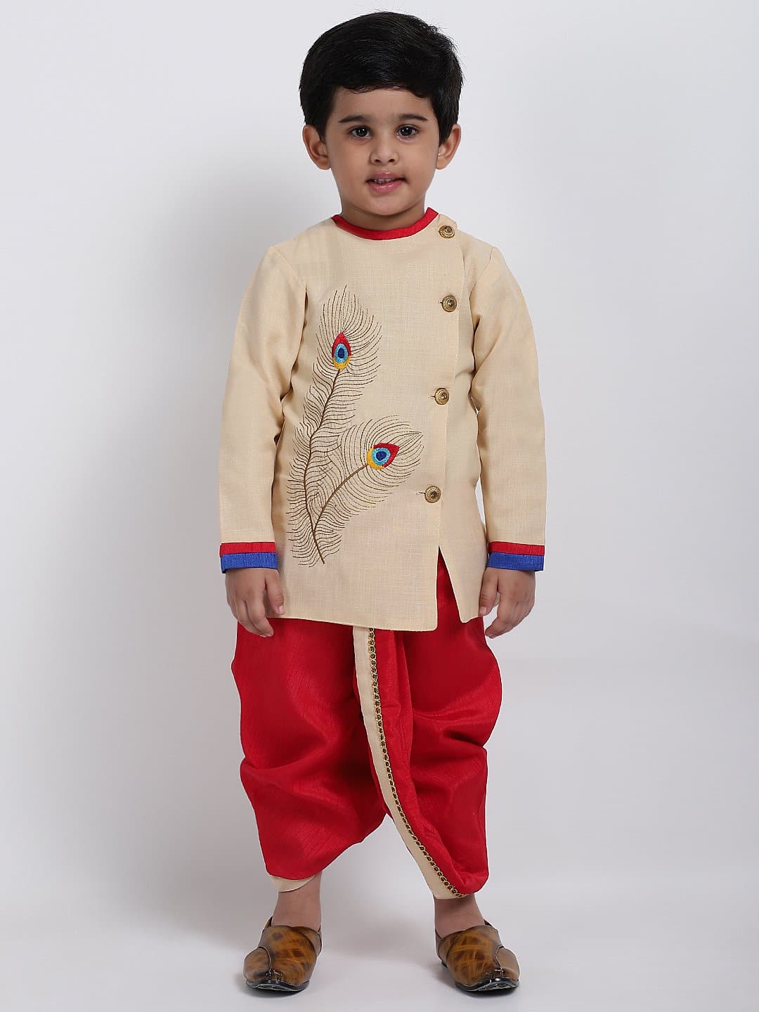 AHHAAAA Boy's Ethnic Festive Cotton Kurta and Dhoti Pant Set Red