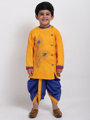 AHHAAAA Boy's Ethnic Festive Cotton Kurta and Dhoti Pant Set Yellow