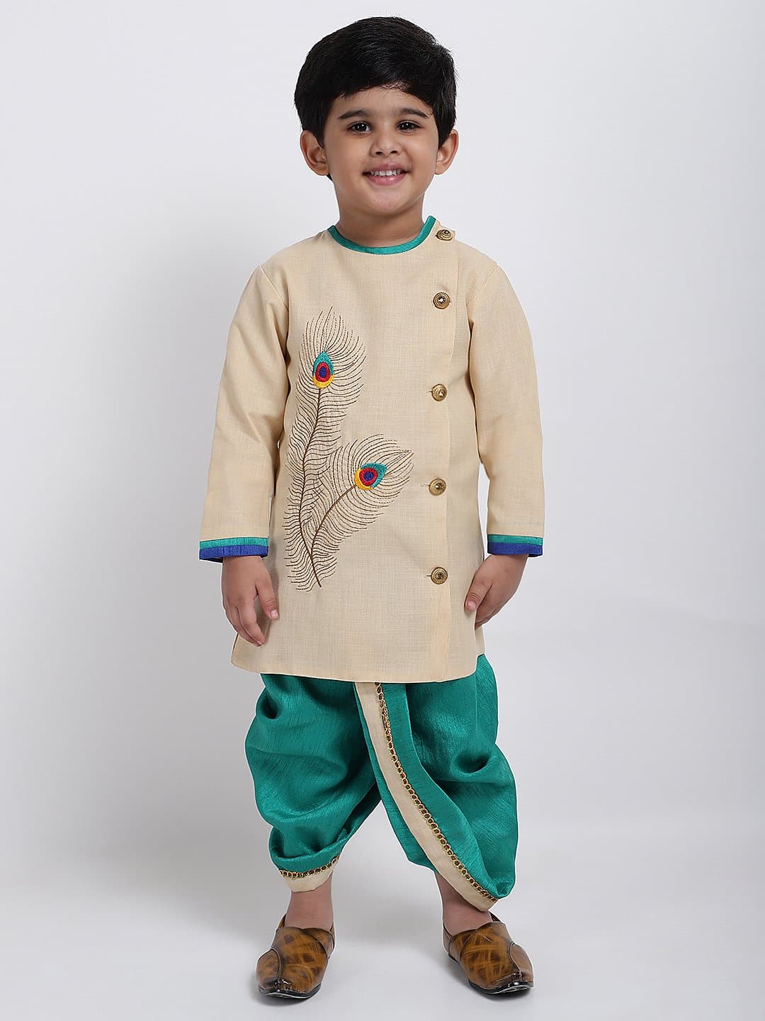 AHHAAAA Boy's Ethnic Festive Cotton Kurta and Dhoti Pant Set Green