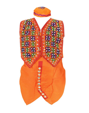 Ahhaaaa Cotton Gujrati Krishna Dress Handicraft Kurta with Dhoti Pant for Boys Orange
