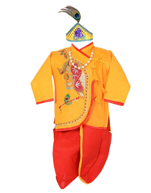 Ahhaaaa Cotton Handwork Krishna Dress Kurta with Dhoti Pant for Boys